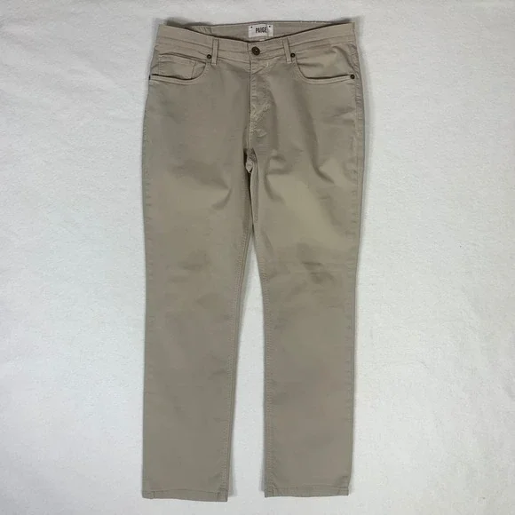 PAIGE Normandie Jeans Men's Khaki Size 33x30 Straight Stretch Made USA - Picture 1 of 12